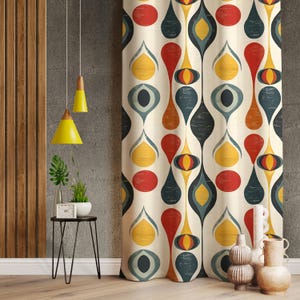 Mid Century Modern Curtains, Colorful Curtains For Scandi Decor Home, Minimalist Drapes, Nordic Home Decor, Retro Style Window Drapes