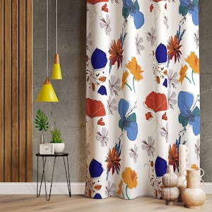 Colorful Floral Decor Curtains, Vintage Style Flower Patterned Cafe Curtains, Charming Window Treatments, Rustic Floral Drapes