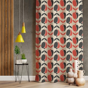 Tulpen gemusterte dekorative Wohnzimmervorhänge, Retro-Dekorvorhänge, rosa Gedruckter Schlafzimmervorhang für Retro-Dekor, Boho-Drapierung