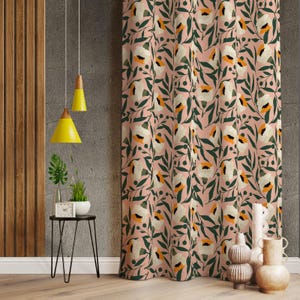 Vintage Curtains, Flower Curtains, Flower Patterned Elegant Living Room Curtain, Retro Colorful Drapes, Floral Blackout Drapes Vintage