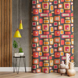 Modern Mid Century Style Curtains, Modern Decor Home, Abstract Retro Curtains For Dining Room, Nordic Print Drapes, Decorative Drapes