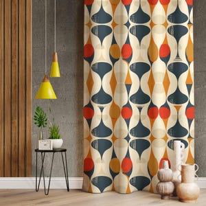 Mid Century Style Living Room Curtains, Colorful Curtains For Scandi Decor Home, Minimalist Drapes, Nordic Home Decor, Retro Window