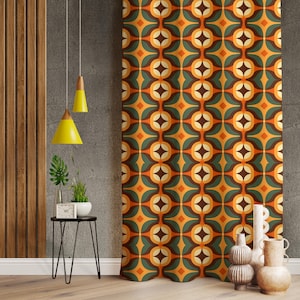 Florale Retro Vorhänge, Mid Century Modern (geometrisches Muster, Custom Fit)