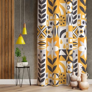 Yellow Nordic Curtains, Scandi Patterned Decorative Curtains, Modern Window Drapes, Minimalist Home Decor, Cozy Living Room Drape