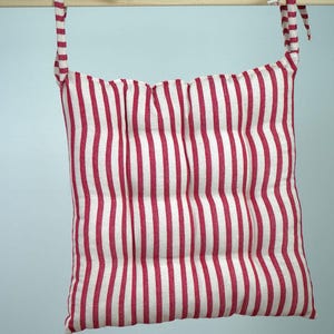 Linen Chair Cushion with Ties, Red Stripped Cotton Chair Pad, Soft Chair Pillow, Puffy Seat Pad, Housewarming Gift, New Home Decor