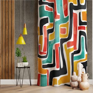 Modern Art Curtains For Living Room, Colourful Abstract Patterned Modern Decorative Home Curtains, Colorful Window Drapes