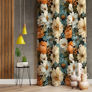 Vintage Style White Flower Curtains, Vintage Decor Curtains For Living Room Drape, Daisy Home Curtain, Daisy Drapes, Retro Decor For Home
