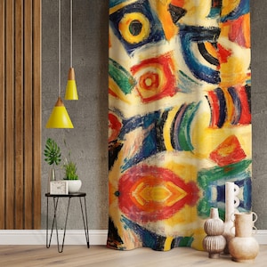Pastel Style Abstract Patterned Colourful Living Room Curtains, Abstract Curtains, Modern Style Colorful Abstract Drapes, Modern Art Drape