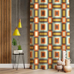 Retro Mid Century Modern Style Curtains, Retro Decor Home, Abstract Retro Curtains For Dining Room, Nordic Print Drapes, Decorative Drapes