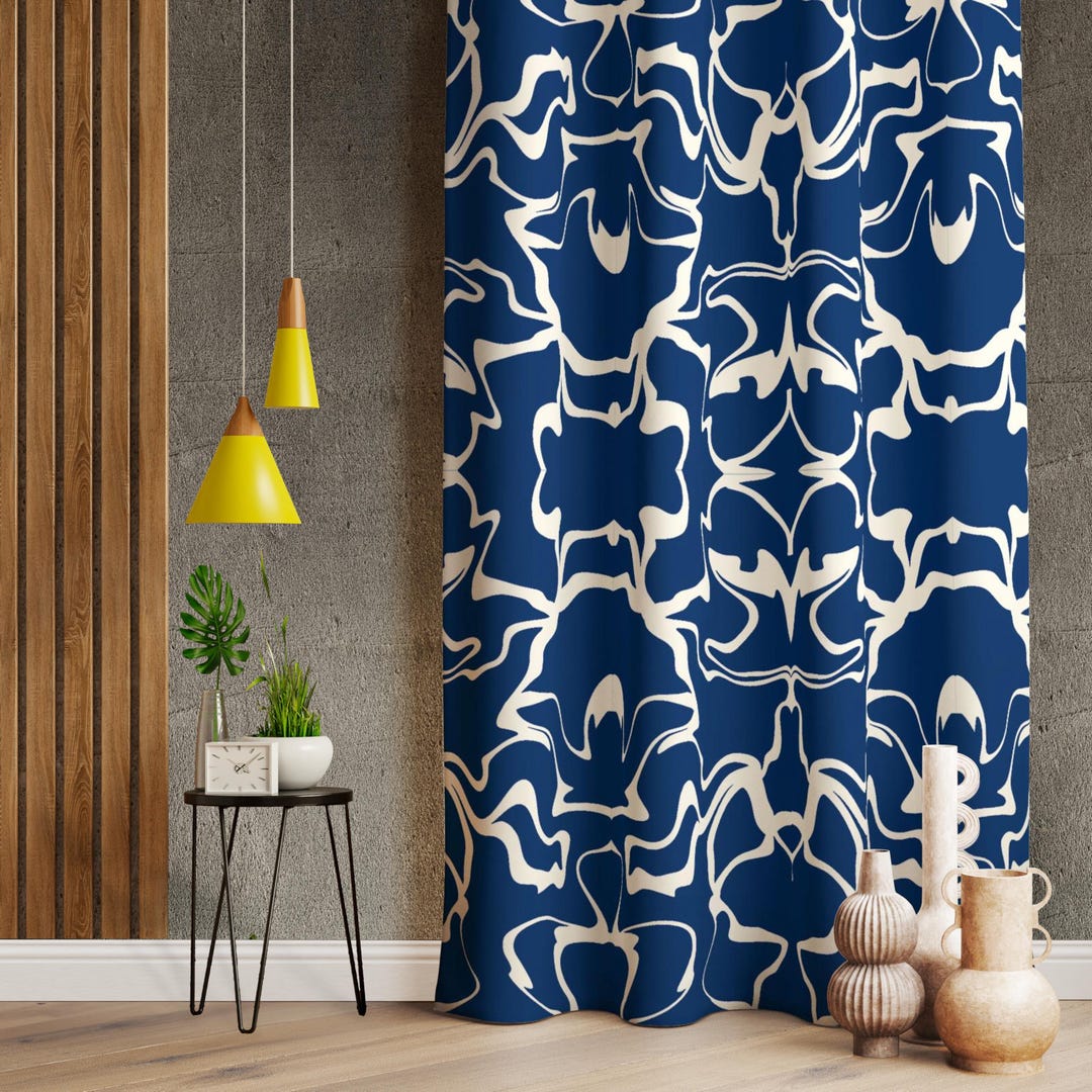 Abstract Patterned Blue Curtain for Retro Decor Home, Indian Patterned ...