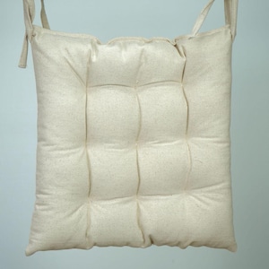 Natural Linen Seat Cushion, Cotton Chair Pad, Neutral Color Seat Pad, Puffy Chair Cushion, Indoor Outdoor Chair Pillow