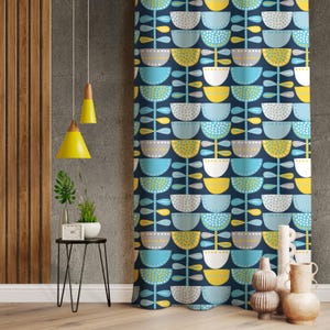 Modern Nordic Style Window Curtains, Curtains For Scandi Decor Home With Blue Tones, Modern Art Drapes, Nordic Home Decor