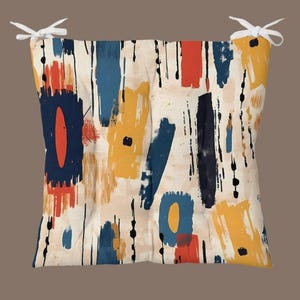 Modern Art Cushions, Abstract Patterned Outdoor / Indoor Chair Cushions, Chair Cushion With Ties, Seat Pad For Outdoor, Square Chair Cushion