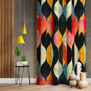 Retro Style Curtains, Abstract Retro Living Room Curtain, Printed Bedroom Room Curtain, Boho Home Decorative Drapes, Geometric Window Drapes