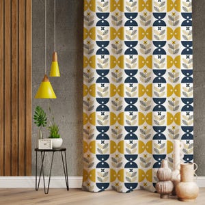 Scandinavian Patterned Nordic Style Window Treatments, Scandi Decor Home Window Curtains, Flat Shapes Patterned Decorative Curtains