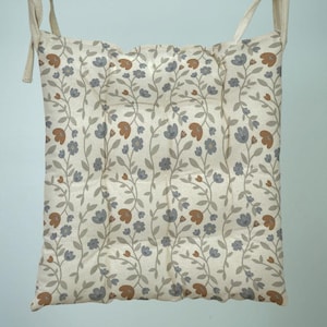 Linen Chair Pad, Cotton Seat Cushion, Mid Century Tied Pad, Farmhouse Dining Cushion, Country Style Decor