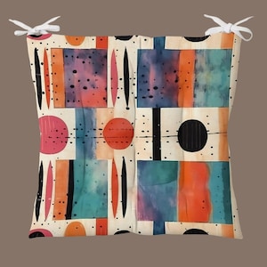 Colorful Cushions, Abstract Patterned Outdoor and Indoor Chair Cushions, Chair Cushion With Ties, Seat Pad For Outdoor, Square Chair Cushion