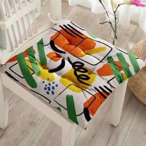 Abstract Patterned Outdoor Chair Cushions, Indoor Seat Pad with Ties, Outdoor Seat Pads, Abstract Stool Cushions