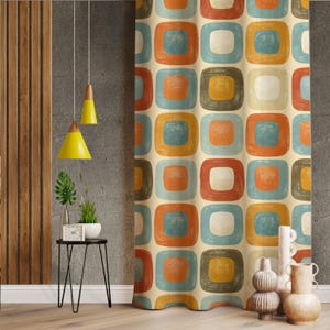 Abstrakte Muster Vorhänge - Bunte Mid Century Modern Skandi Stil Vorhänge