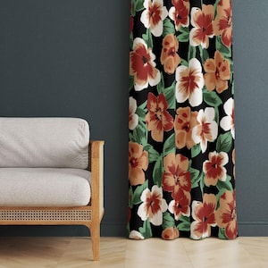 Floral Curtains Vibrant Botanical Drapes: Colorful Vintage Pattern, Cotton-Poly Blend