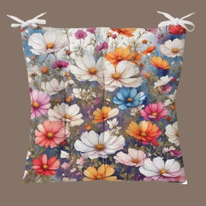 Flower Patterned Outdoor Cushions For Patios, Fluffy Chair Cushion, Indoor or Outdoor Chair Cushions with Ties, Flowered Chair Pad