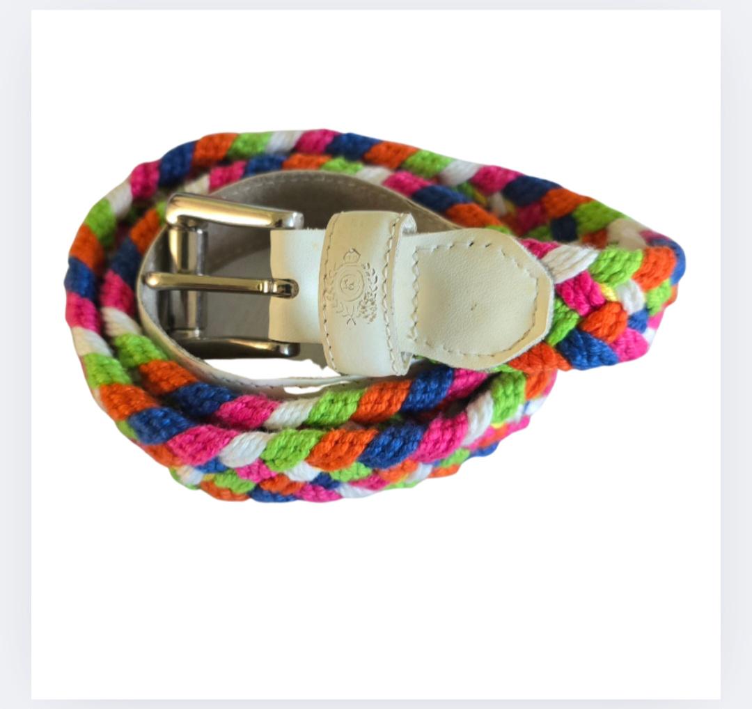 Vintage 1980s Liz Claiborne Braided Belt | Multicolor Cotton White Leather Trim Vintage Liz Claiborne Belt - Etsy main image 4