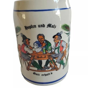 Vintage GERZ Germany Ceramic Beer Mug Stein, Hopfen und Malz, 6&quot; Height No Lid