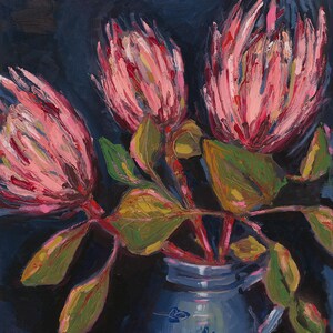 Pink Proteas in Blue Pot Wall Art Print Archival Limited Edition Botanical Wall Art Print Australian Native image 2