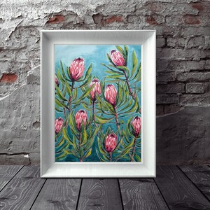 Pink Protea Print, Flower Wall Art, Australian Native, Pink Flower Decor, Botanical Native Print, Pink Protea Painting Archival Print image 3