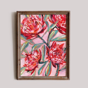 Waratah Painting – Floral Art Print Botanical Art Australian Native Flower Decor, Archival Wall Art gallery-quality print Unframed Print
