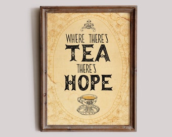 Tea and Hope Wall art print  typography illustration kitchen  illustration Decor, Inspirational Print, Archival Wall Art Unframed Print