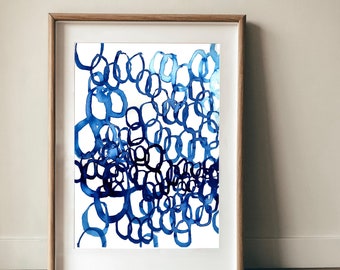 Quiet Blue No.2 Wall Art Print abstract illustration in blue ink decor