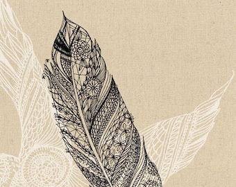 Impresión artística de plumas: ilustración floral dibujada a mano en tinta negra