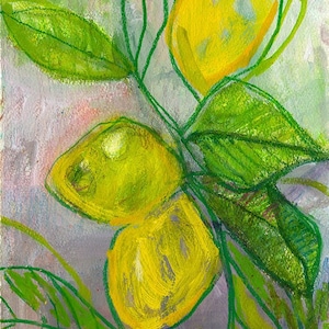 Lemons Original mixed media painting on paper by Paula Mills botanical art decor