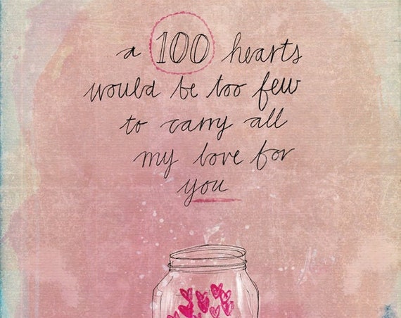 One Hundred Hearts - Digital Download Paula Mills Illustration Instant Printable Wall Art Children's room Nursery decor