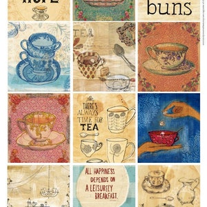 Tea Time Tags Instant Digital Download Set of 12 printable tags, scrapbooking, junk journal, printable collage, printable paper craft image 1