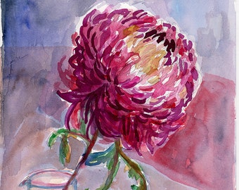 Jar of Purple Dahlia Wall Art Print botanical illustration decor