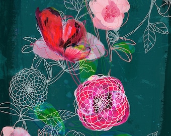 Líneas Florales Arte de Pared Impresión ilustración botánica Arte de Pared Impresión