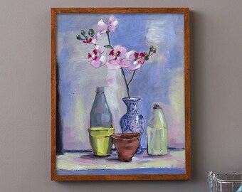 China Vase Wall Art Print  of Still Life Painting with Orchid decor Wal Art