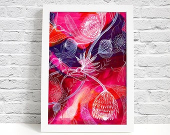 Protea Journey Wall Art Print Botanical Home Decor Flower Decor, Botanical Print, Archival Wall Art Unframed Print