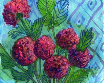 Pot Of Dahlias, Flower Illustration Wall Art, Flower Decor, Botanical Print, Archival Wall Art Unframed Print