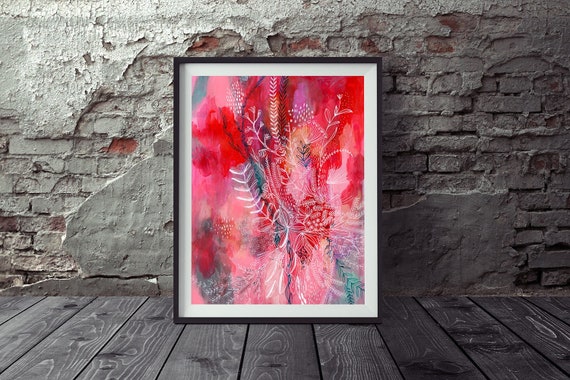 Pink and Red Botanical Patterns Archival Wall Art Print Decor Flower Decor, Botanical Print, Archival Wall Art Unframed Print