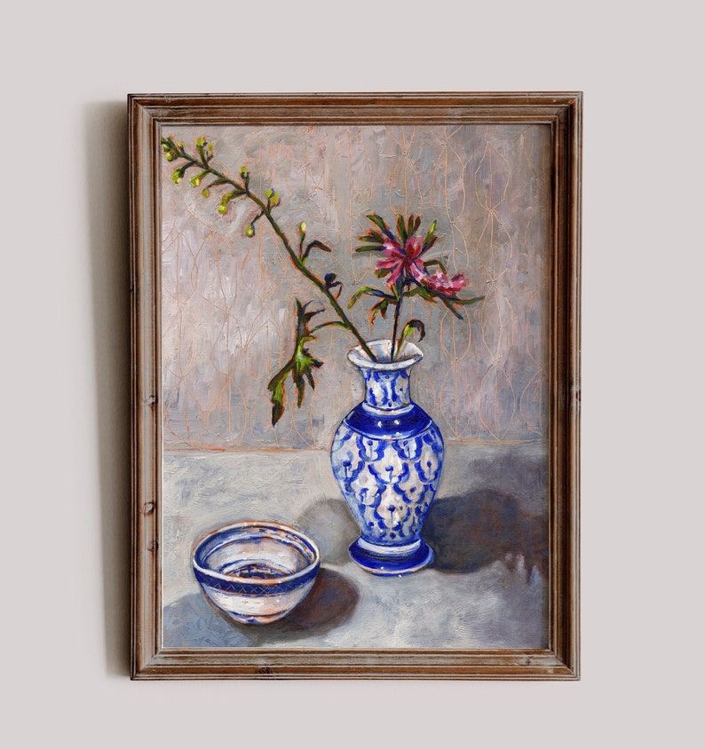 Being Still China Vase Wall Art Botanical Print Wall Art OIl Painting Print image 1