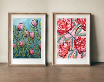 Set of 2 Floral Art Prints Protea and Waratah Botanical Australian Native  Flower Decor, Botanical Print, Archival Wall Art Unframed Print