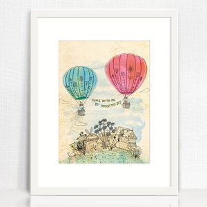 Touch The Sky Wall Art Print illustration kids decor pink and blue hot air balloons Wall art Decor image 2