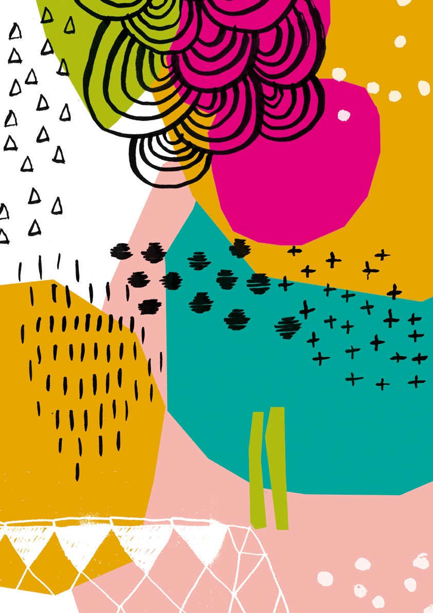 Sale Geometric Patterns Archival Giclee Wall Art Print Bright Colours