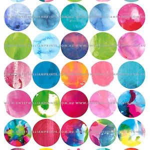 DIY PRINTABLE 1.5 inch painted circles, instant digital download, for gift tags, collage and journaling, junk journal digital collage