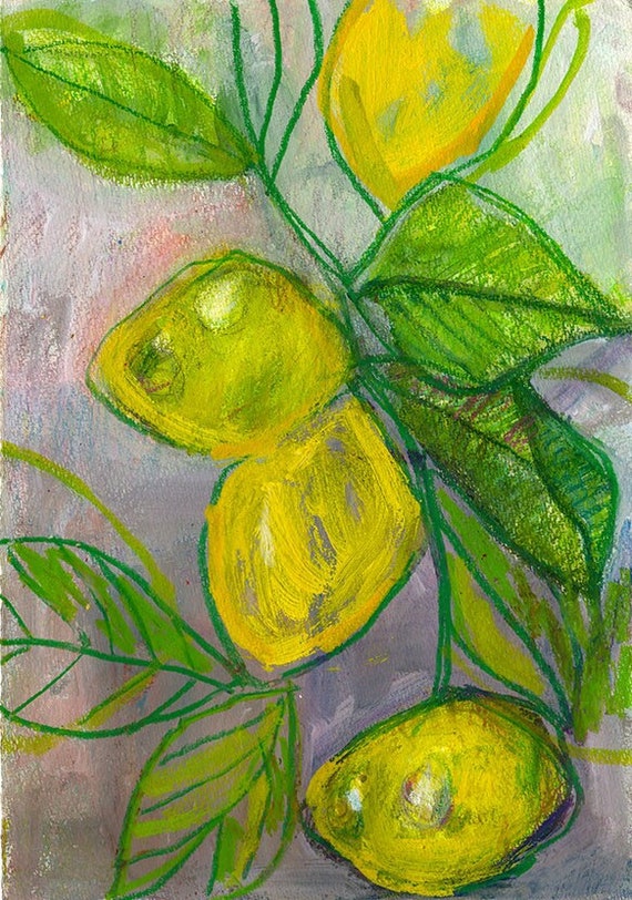 Lemons Original mixed media painting on paper by Paula Mills botanical art decor