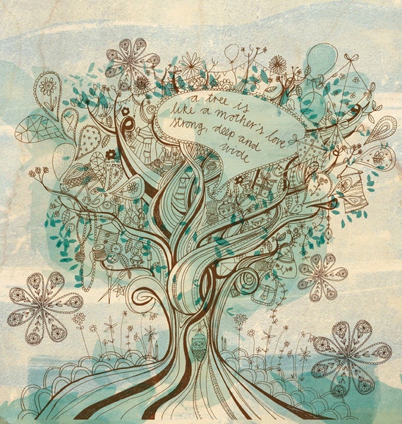 A Mother's Love Wall art print tree illustration Archival Quality Wall Art Print  Flower Decor, Botanical Print, Archival Art Unframed Print