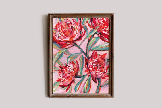 Waratah Painting – Floral Art Print Botanical Art Australian Native Flower Decor, Archival Wall Art gallery-quality print Unframed Print